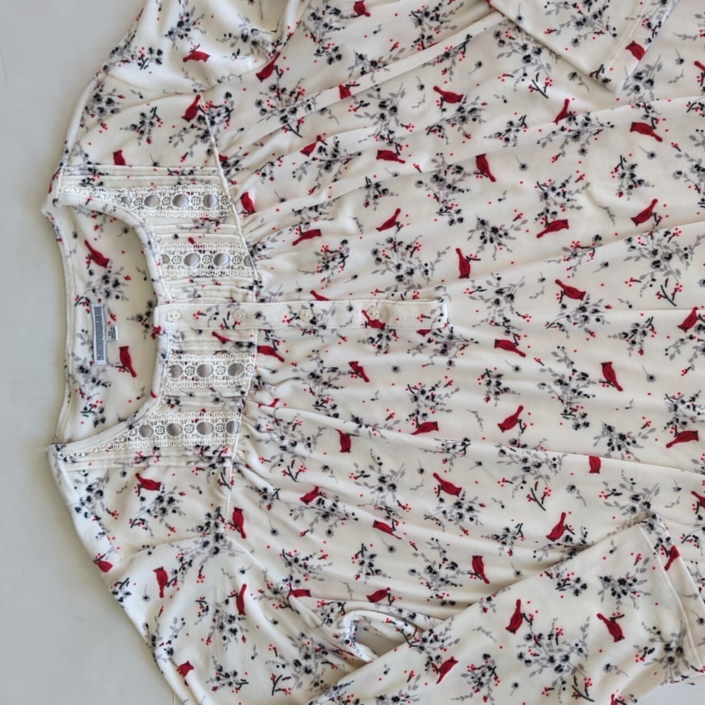 Secret Treasures Velour Long Sleeve Sleep Gown XL White Red Gray - Picture 5 of 16